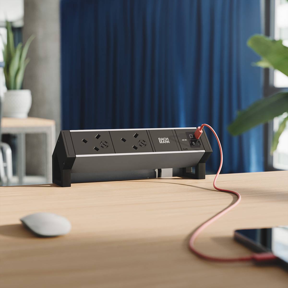 Bachmann DESK2 ALU BLACK 2xUK 1xUSB BM0022057