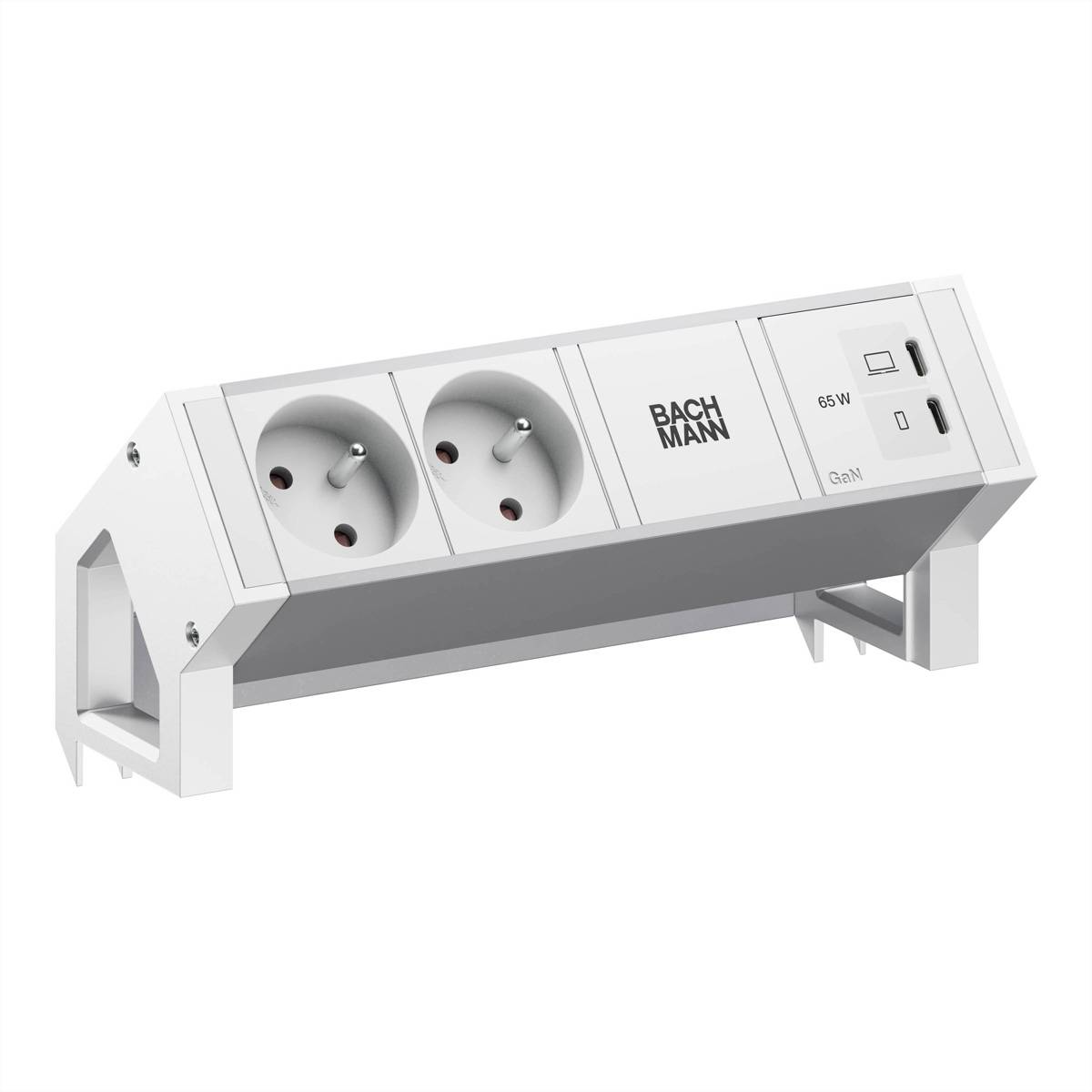 BACHMANN DESK2 ALU WHITE 2xUTE, 1xUSB C/C 65W L=0,2m RAL9010