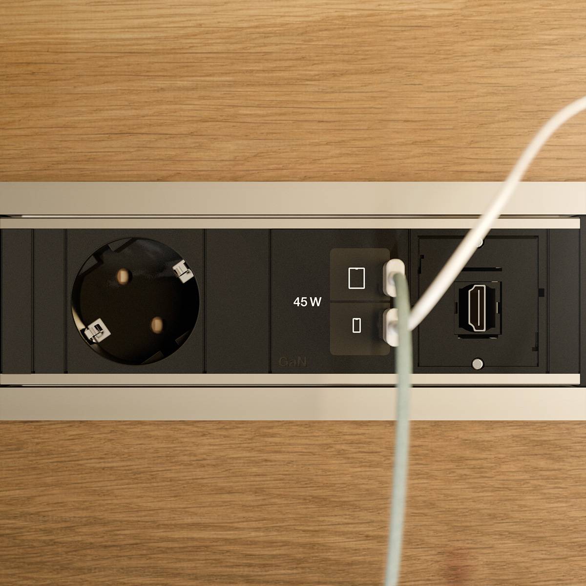 BACHMANN POWER FRAME 1xCEE7/3, 1xUSB C/C 45W 1xCM L=0,2m