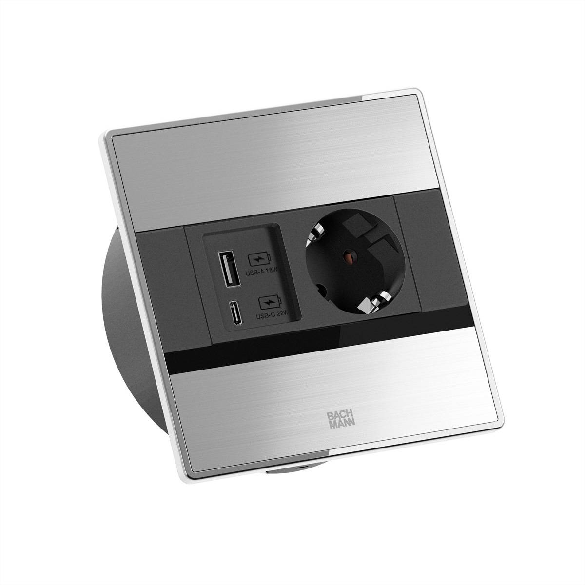 BACHMANN SENSE Edelstahl-Optik 1x CEE7/3, 1x USB A/C L=2,0m AEH