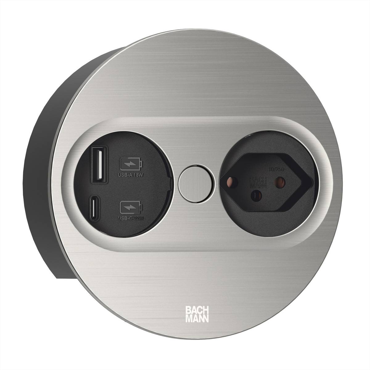 BACHMANN TWIST2 1xCH 1xUSB A/C 22W, L=2,0m AEH T12 Edelstahl-Optik rund