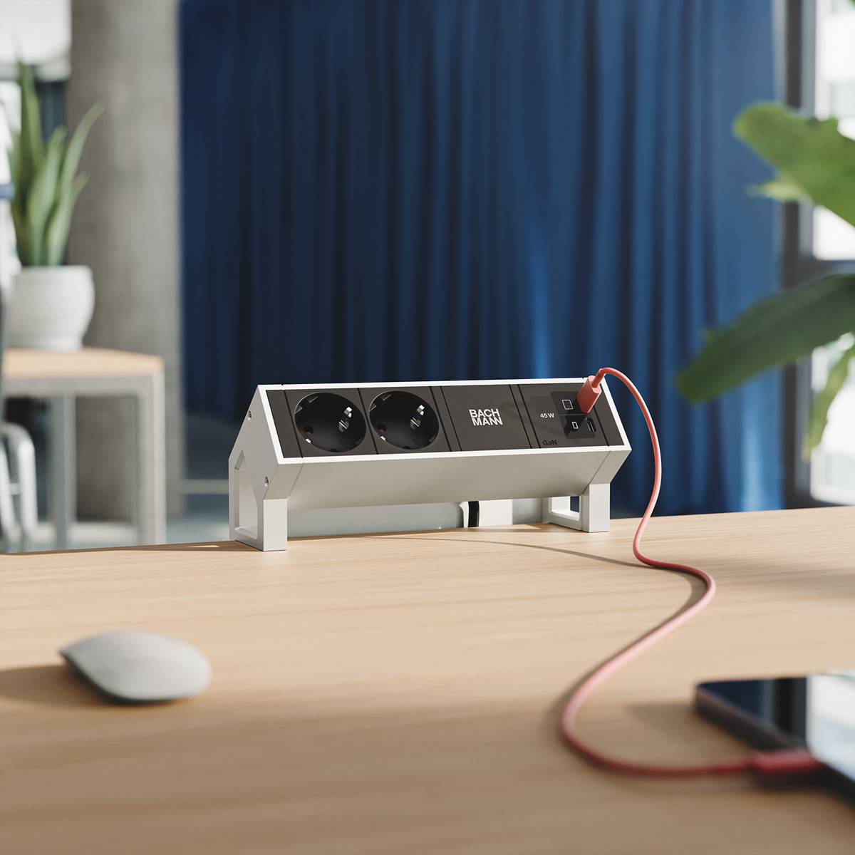 BACHMANN DESK2 2xCEE7/3 1xUSB C/C 45W, L=0,2m INOX