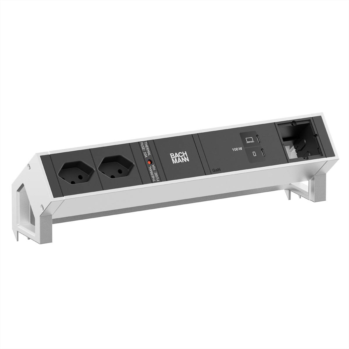 BACHMANN DESK2 2xCH 90° 1xUSB C/C 100W, 1xCM L=0,2m INOX