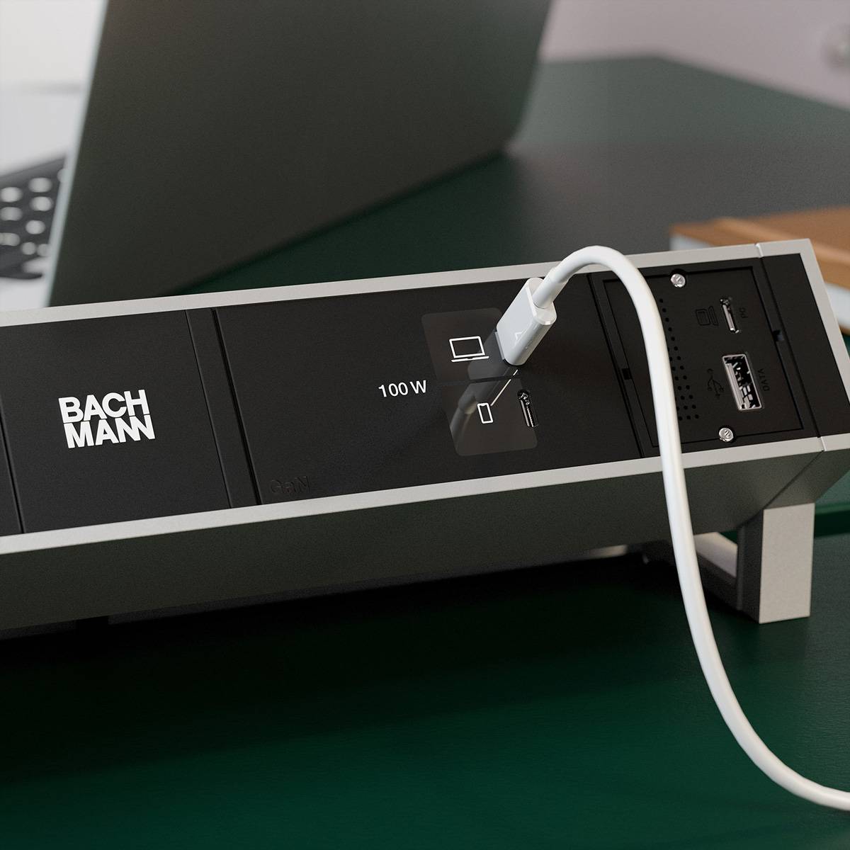 BACHMANN DESK2 2xCH 90° 1xUSB C/C 100W, 1xCM L=0,2m INOX