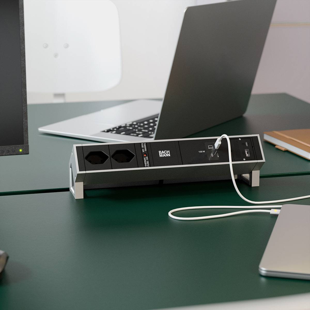BACHMANN DESK2 2xCH 90° 1xUSB C/C 100W, 1xCM L=0,2m INOX