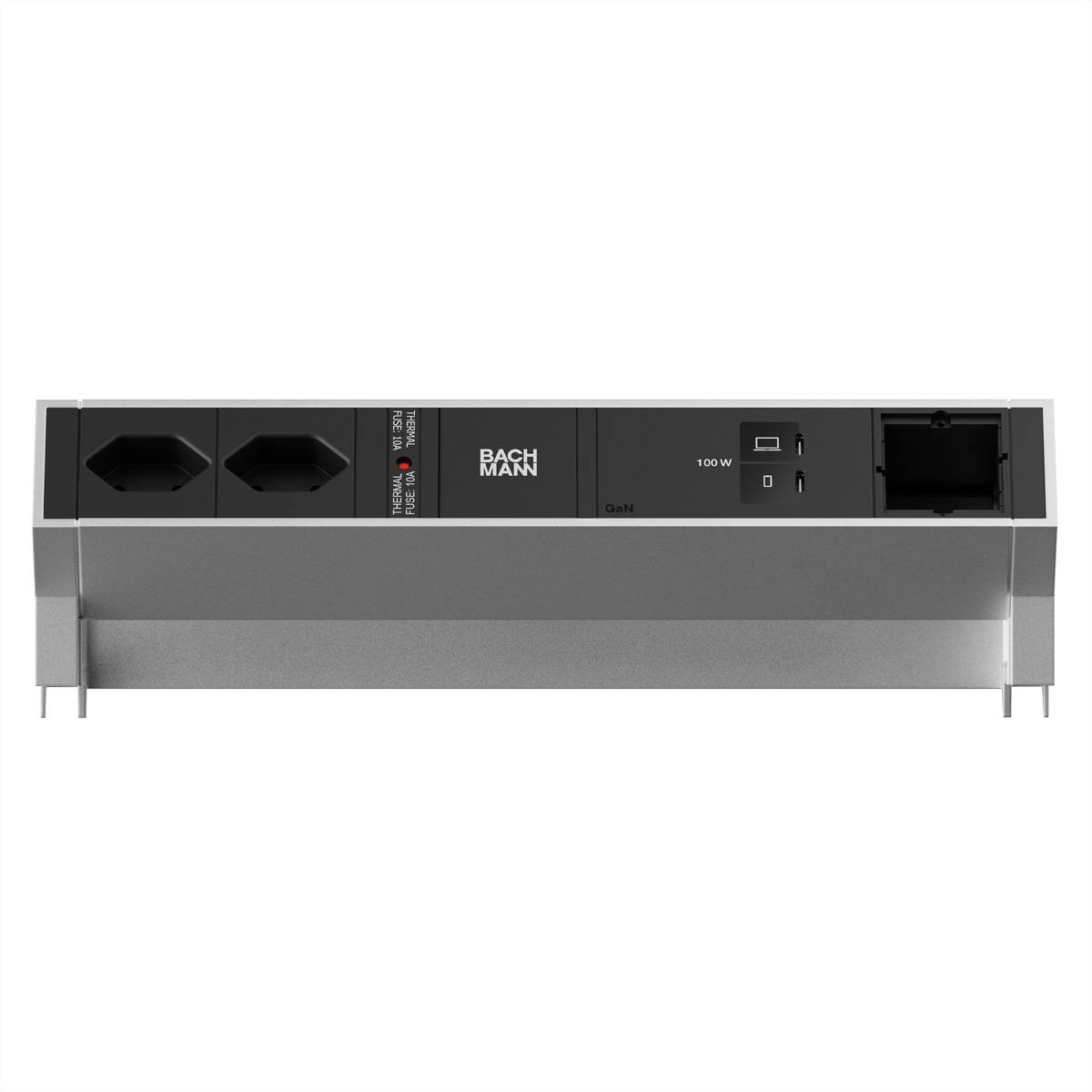 BACHMANN DESK2 2xCH 90° 1xUSB C/C 100W, 1xCM L=0,2m INOX