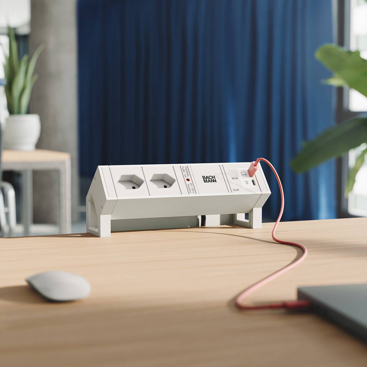 BACHMANN DESK2 2xCH 90° 1xUSB C/C 45W, L=0,2m RAL9010