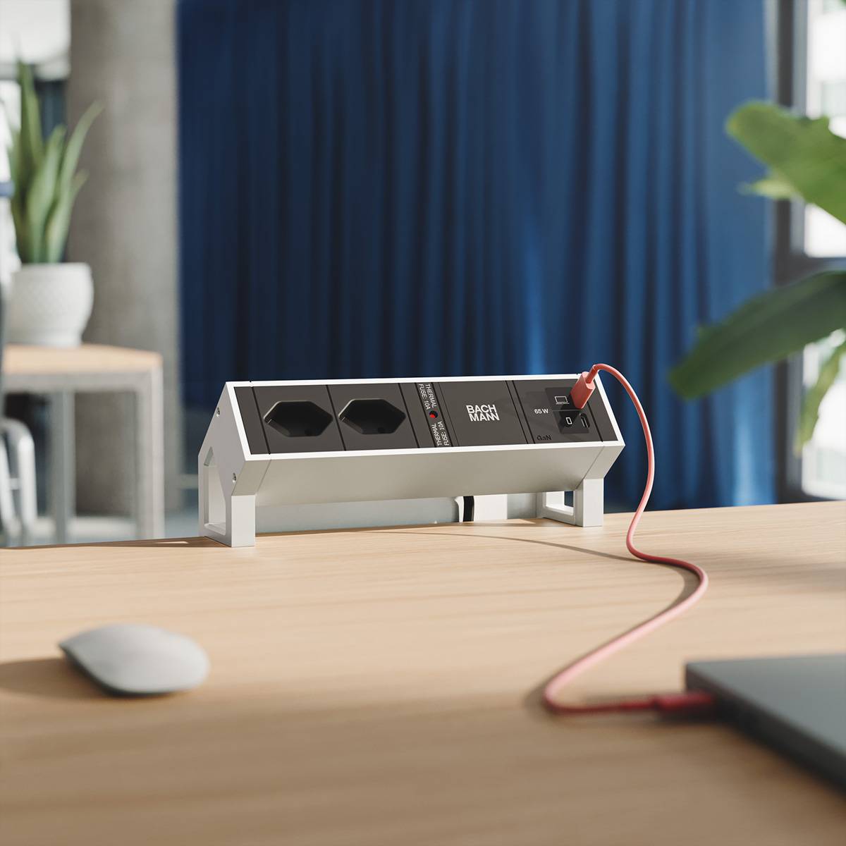 BACHMANN DESK2 2xCH 90° 1xUSB C/C 65W, L=0,2m INOX