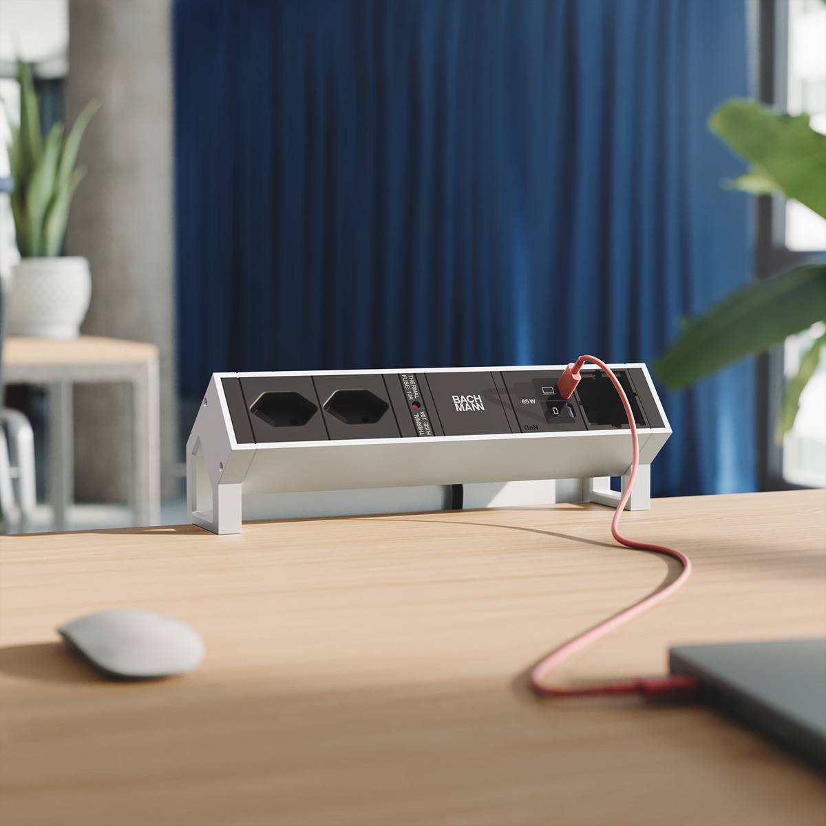 BACHMANN DESK2 2xCH 90° 1xUSB C/C 65W, 1xCM L=0,2m INOX