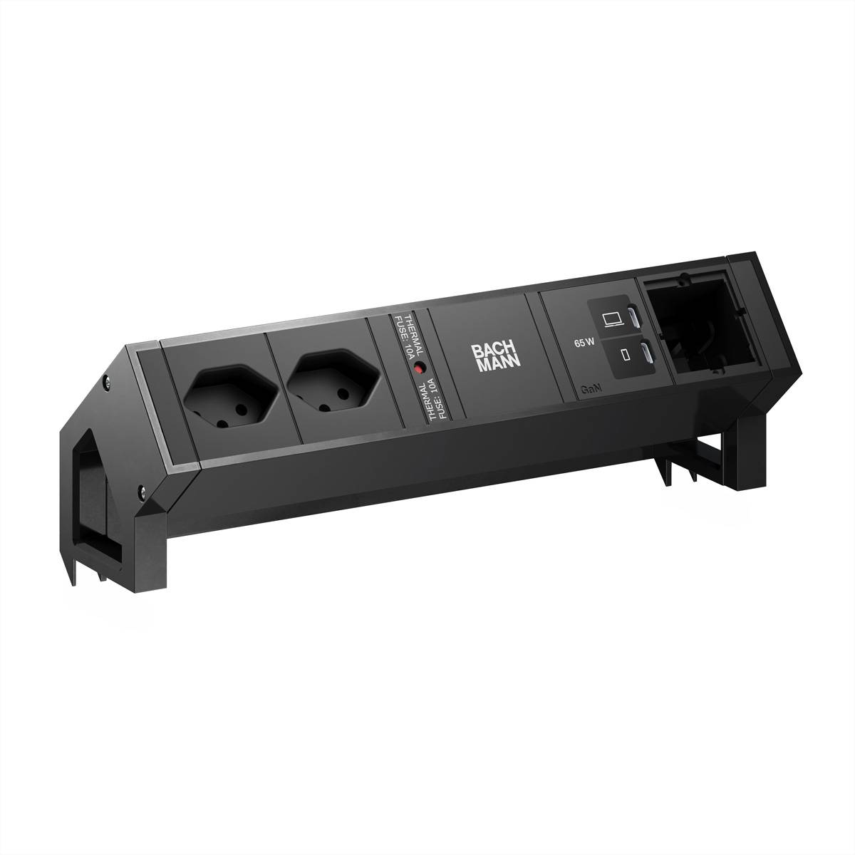 BACHMANN DESK2 2xCH 90° 1xUSB C/C 65W, 1xCM L=0,2m RAL9005