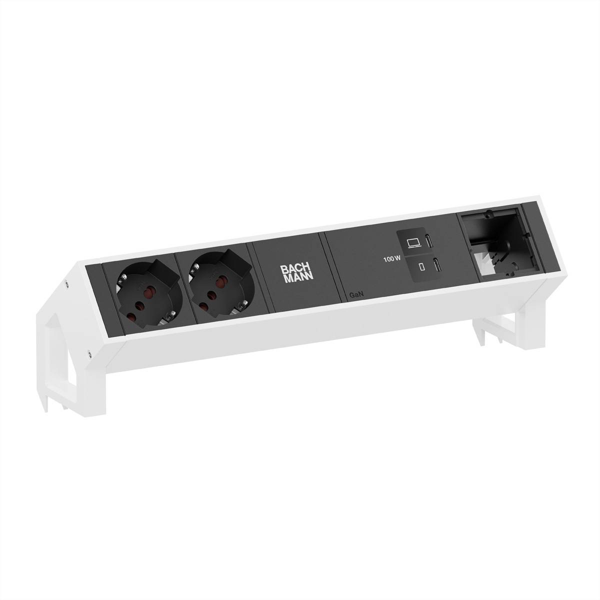 BACHMANN DESK2 2xP40 1xUSB C/C 100W, 1xCM L=0,2m RAL9010
