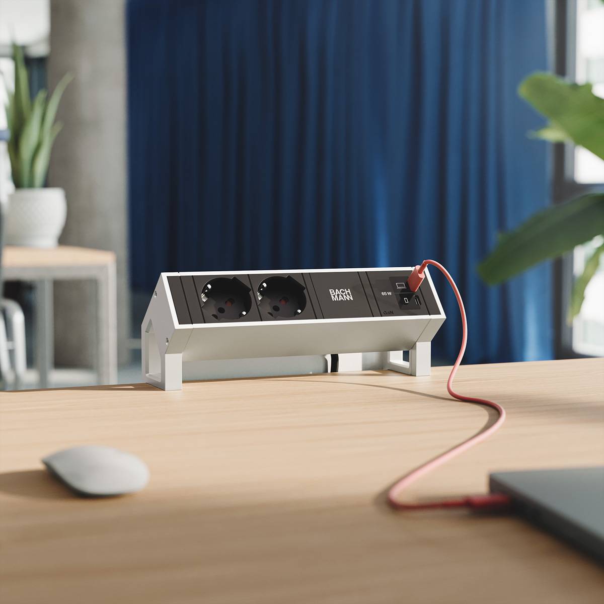 BACHMANN DESK2 2xP40 1xUSB C/C 65W, L=0,2m INOX