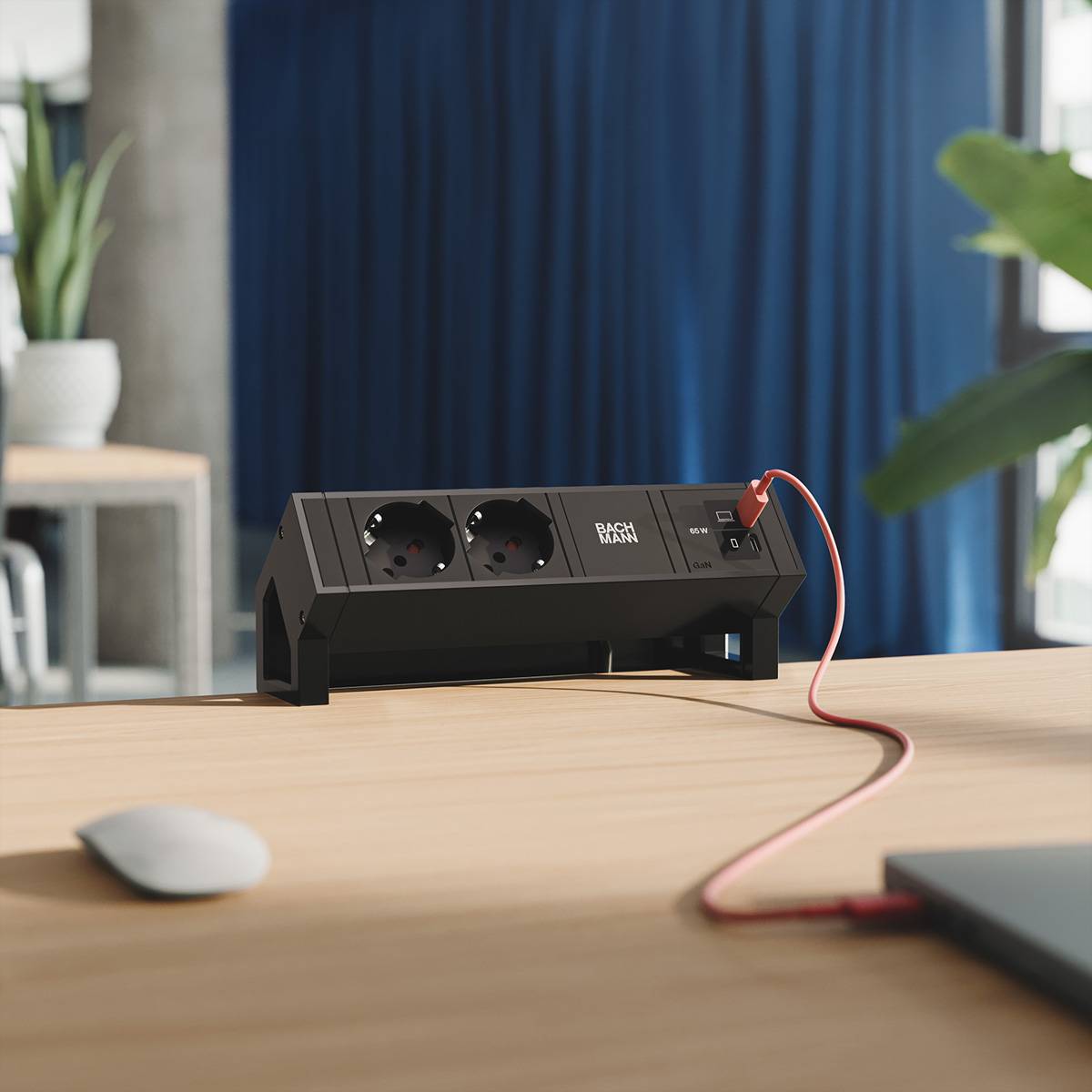 BACHMANN DESK2 2xP40 1xUSB C/C 65W, L=0,2m RAL9005