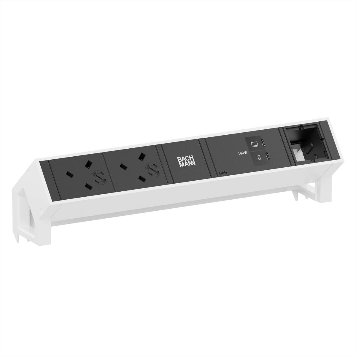 BACHMANN DESK2 2xUK 45° 3,15A, 1xUSB C/C 100W 1xCM L=0,2m RAL9010