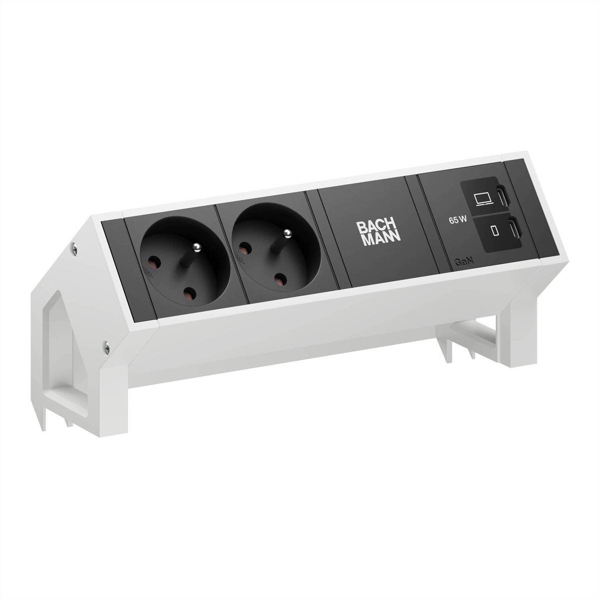 BACHMANN DESK2 2xUTE 1xUSB C/C 65W, L=0,2m RAL9010