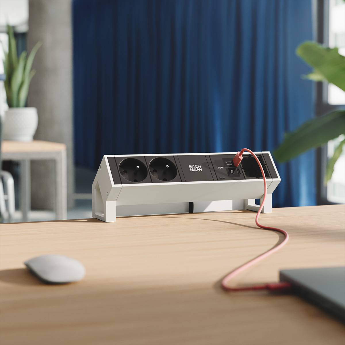 BACHMANN DESK2 2xUTE 1xUSB C/C 65W, 1xCM L=0,2m RAL9010