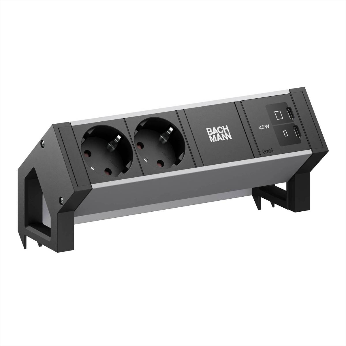 BACHMANN DESK2 ALU BLACK 2xCEE7/3, 1xUSB C/C 45W L=0,2m RAL9005