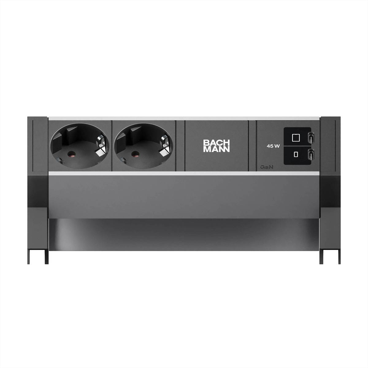 BACHMANN DESK2 ALU BLACK 2xCEE7/3, 1xUSB C/C 45W L=0,2m RAL9005