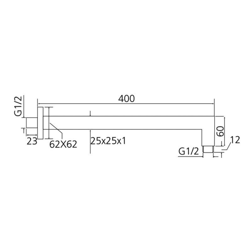 Beitz & Walz Aqvadesign Brausearm 25 mm x 400 mm / eckig