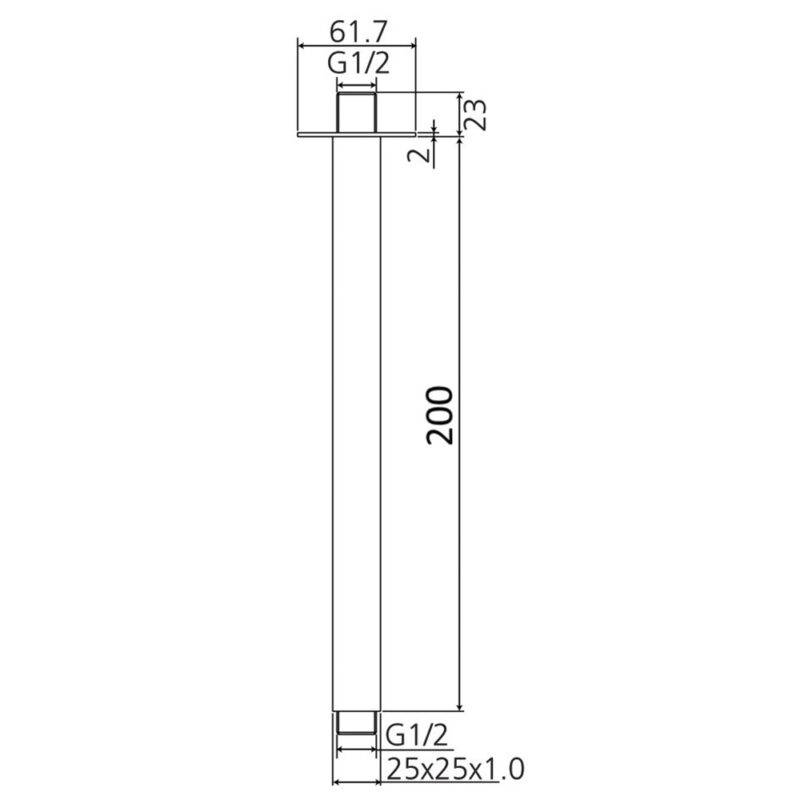 Beitz & Walz Aqvadesign Deckenanbindung 1/2" x 1/2" x 200 mm eckig