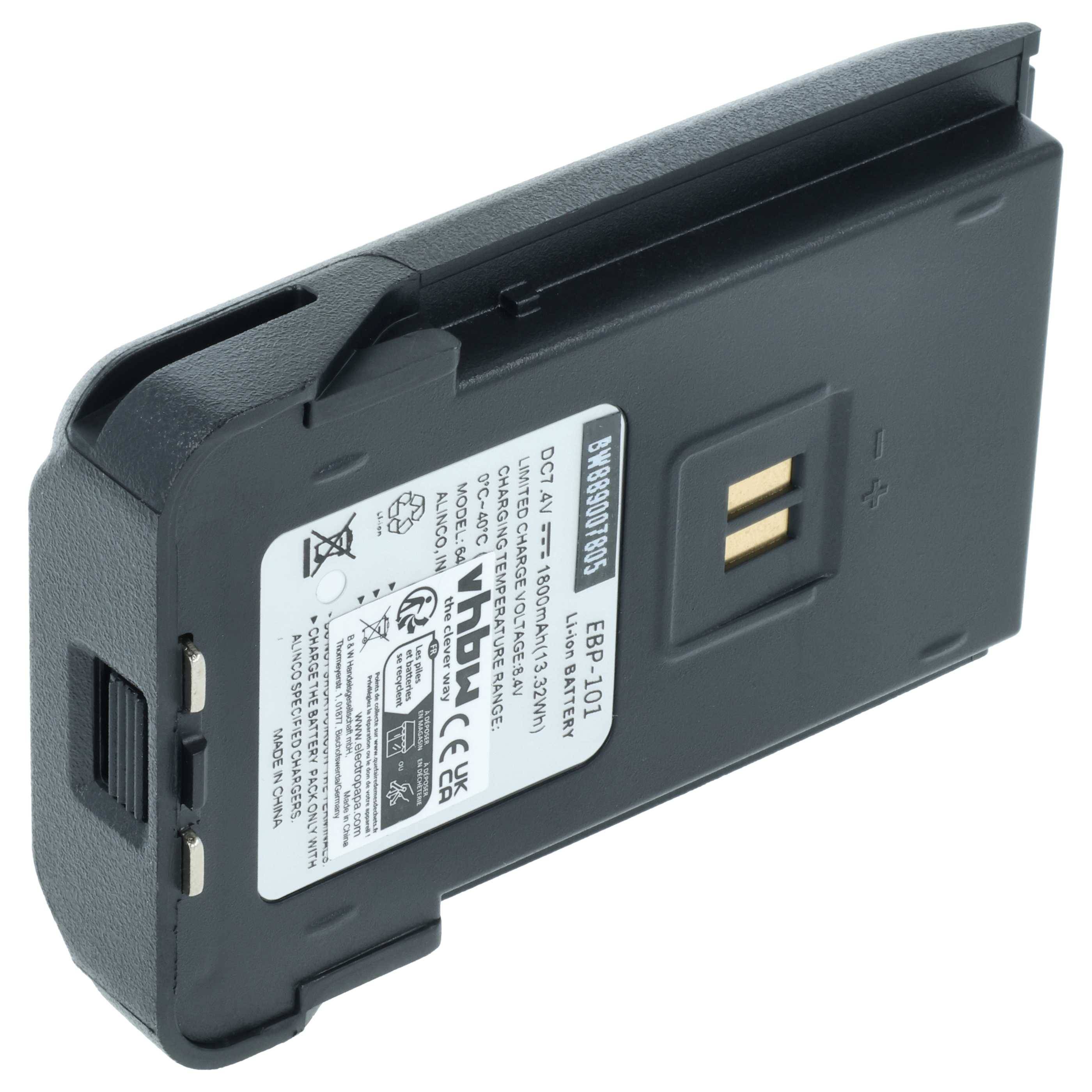 vhbw Akku kompatibel mit Alinco DJ-PAX4, DJ-VX46-E, DJ-VX-50-HE Funkgerät, Walkie Talkie (1800 mAh, 7,4 V, Li-Ion)