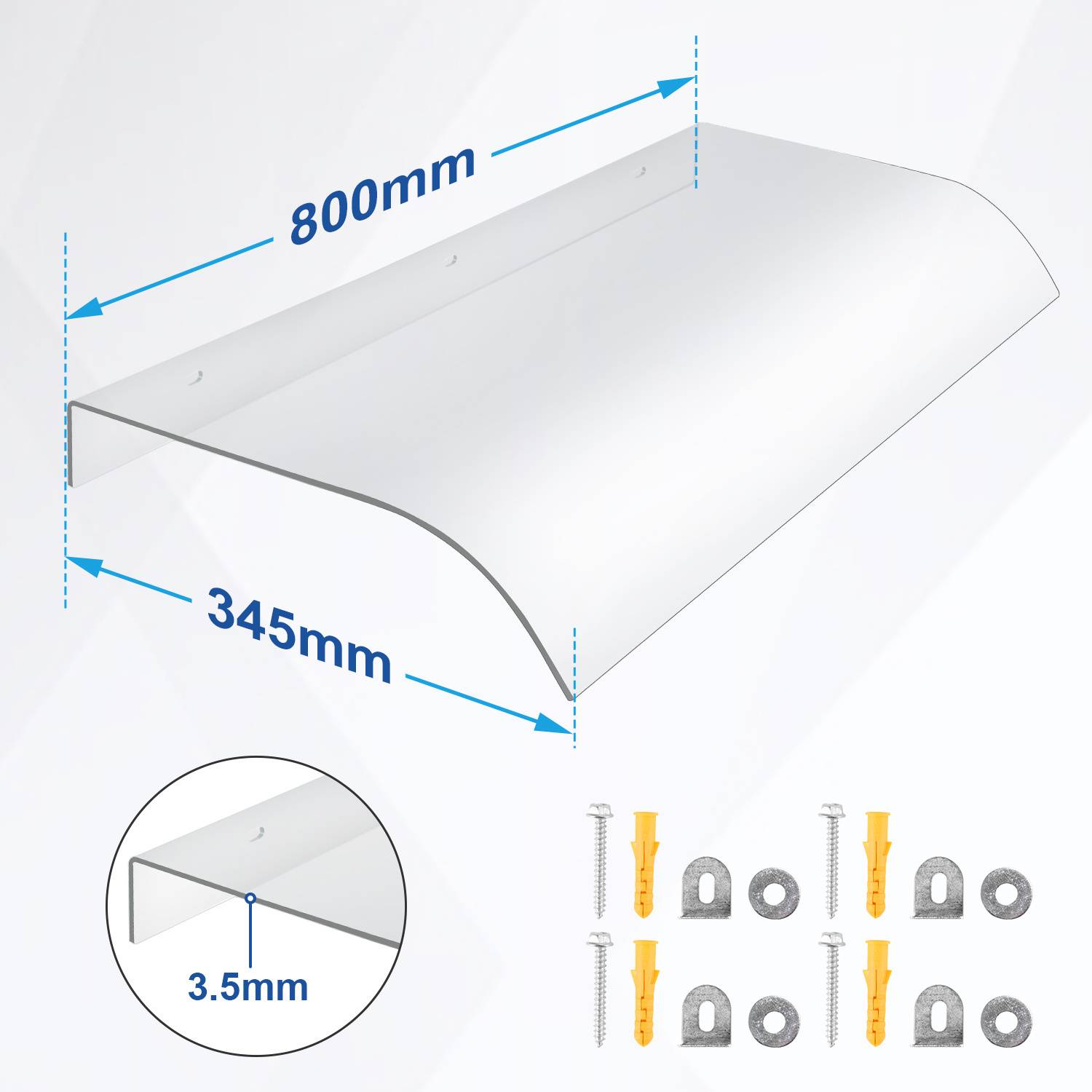 Vordach，integrierte transparente Überdachung aus PET, befestigung an der Unterkante, 40 × 80 cm