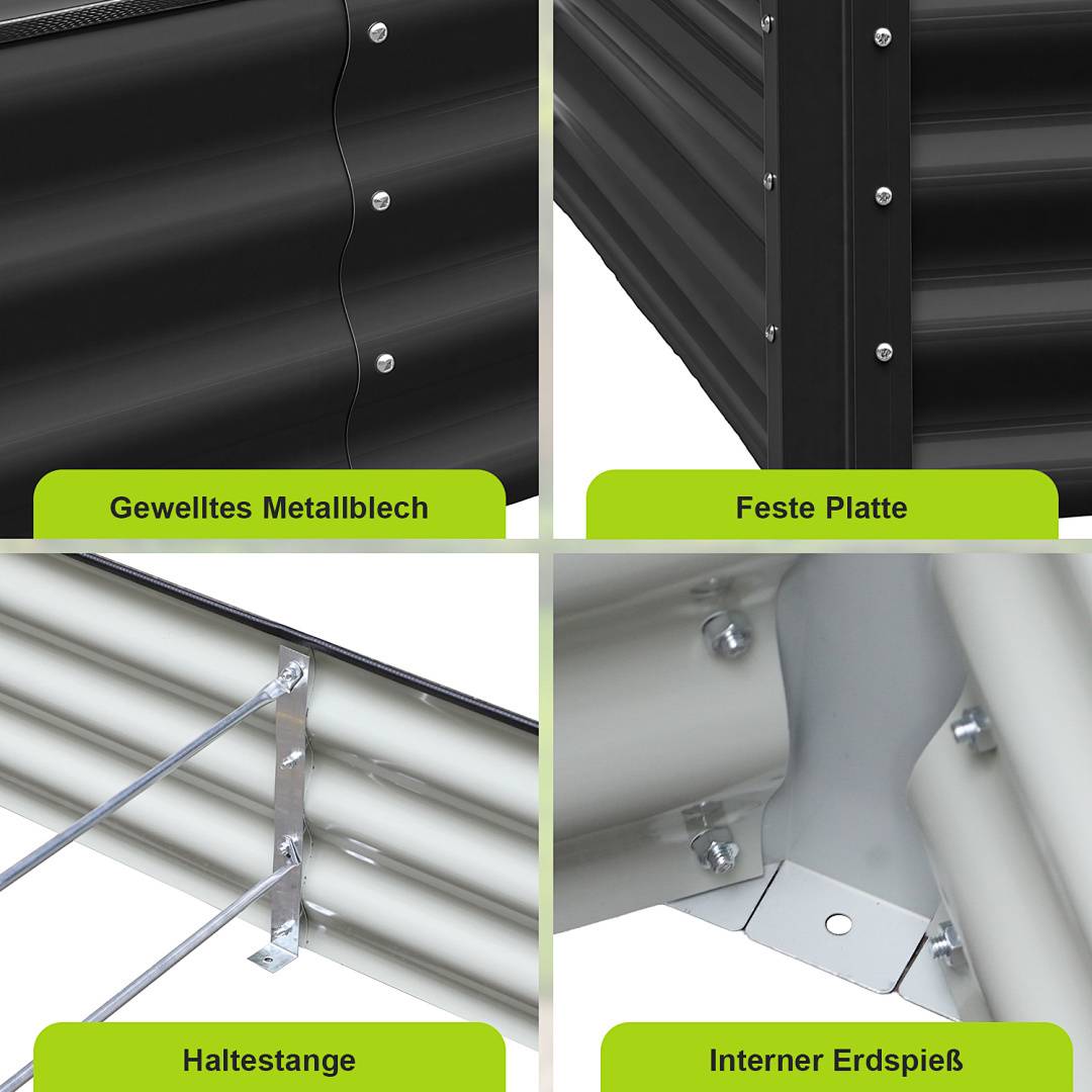 Großes Hochbeet Metall 240x90x30cm XXL Gartenbeet Verzinkt für Hochgarten, Wetterfestes Pflanzenbeet Stabil mit Erdnägeln & Stützstreben, Bodenlos