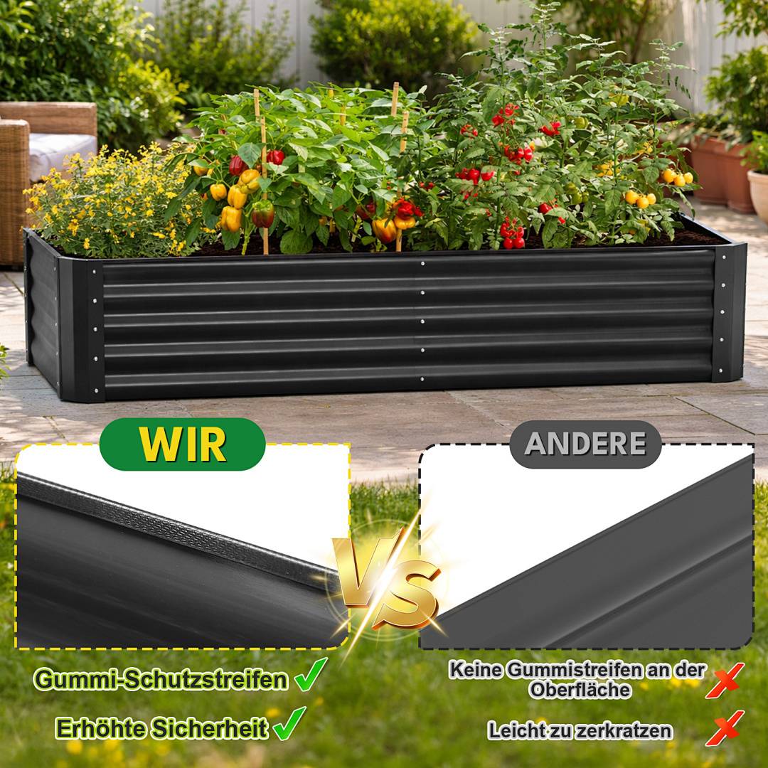 Großes Hochbeet Metall 240x90x30cm XXL Gartenbeet Verzinkt für Hochgarten, Wetterfestes Pflanzenbeet Stabil mit Erdnägeln & Stützstreben, Bodenlos
