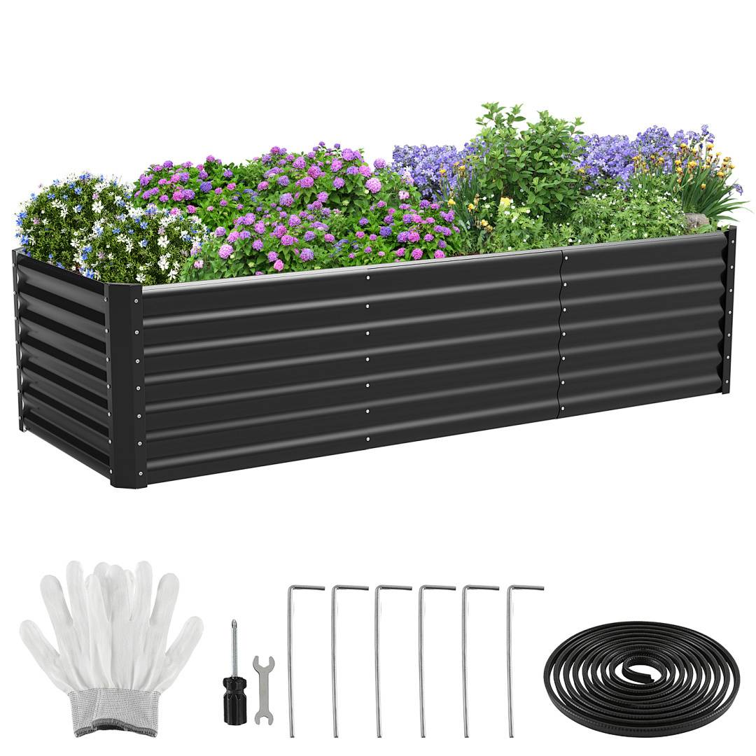 XXL Hochbeet aus Metall 240x90x60cm Garten Verzinkt, Stabiles Gemüsebeet Wetterfest & Rostfrei, Hochpflanzbeet mit Kantenschutz für Kräuter, Bodenl