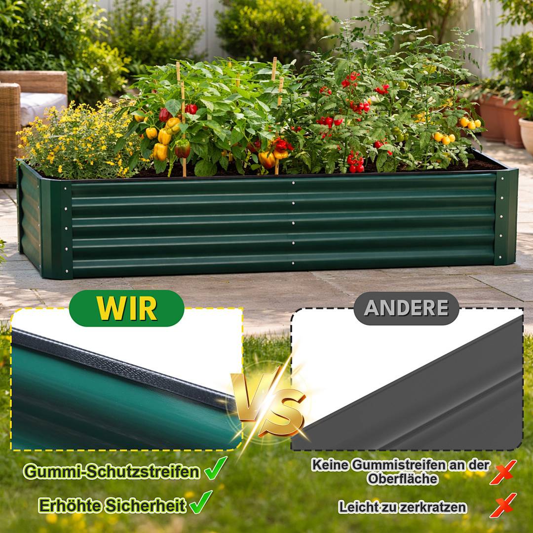 XXL Hochbeet aus Metall 240x90x60cm Garten Verzinkt, Stabiles Gemüsebeet Wetterfest & Rostfrei, Hochpflanzbeet mit Kantenschutz für Kräuter, Bodenl