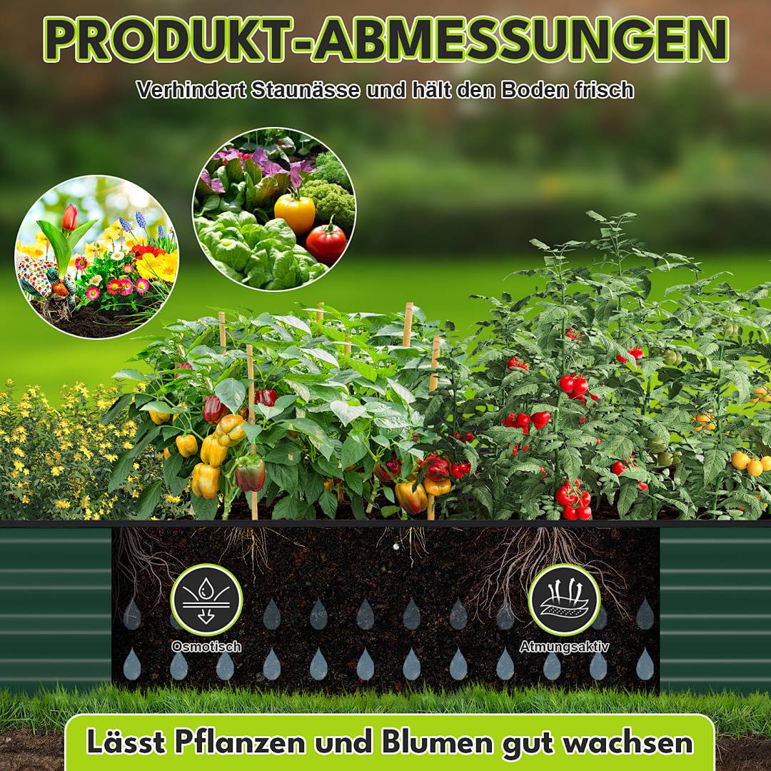 Hochbeet Metall 160x90x30cm Gartenbeet Verzinkt Pflanzkasten für Gemüse & Kräuter, Stabiles Hochpflanzbeet Wetterfest Bodenlos mit Stützstange, Sc