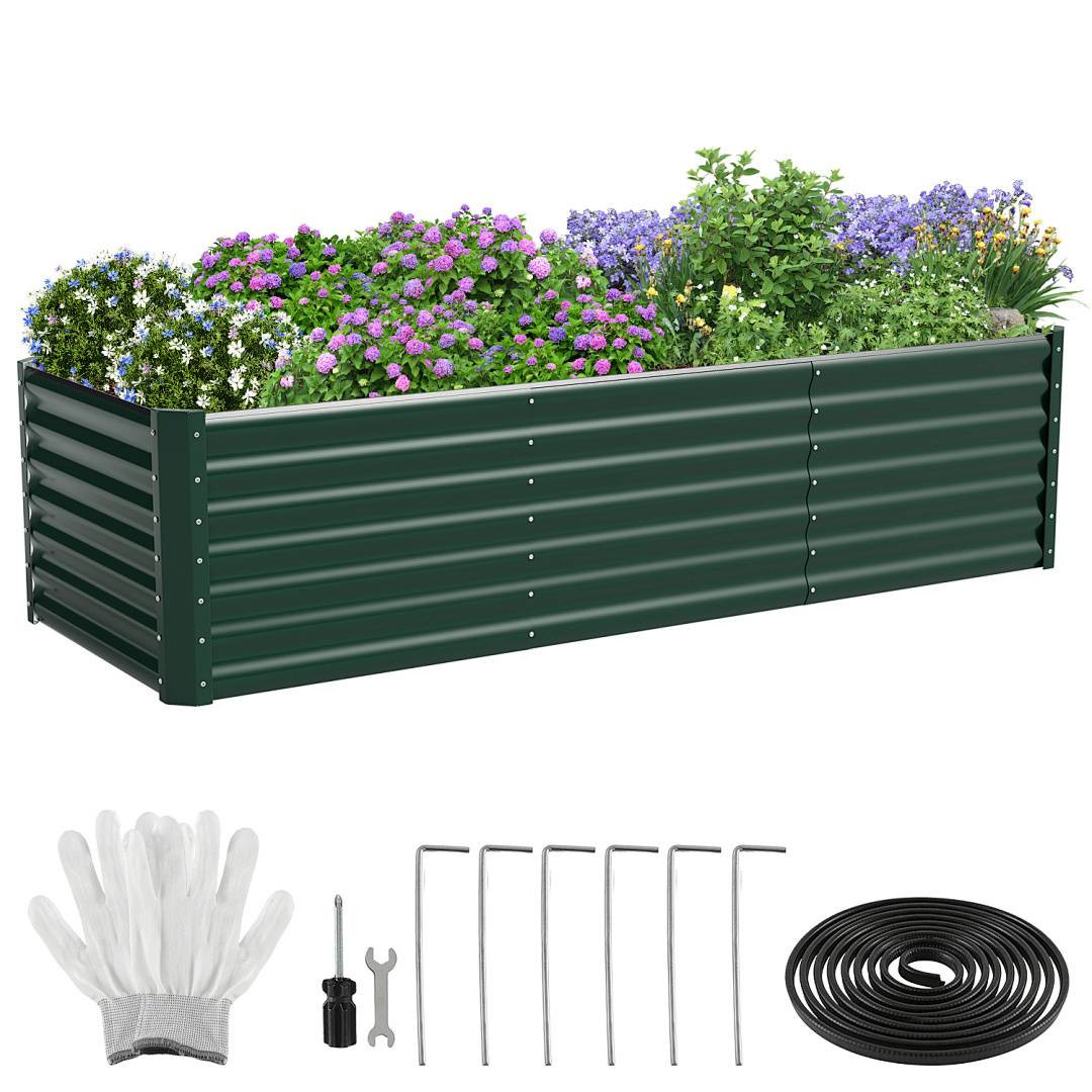 XXL Hochbeet aus Metall 240x90x60cm Garten Verzinkt, Stabiles Gemüsebeet Wetterfest & Rostfrei, Hochpflanzbeet mit Kantenschutz für Kräuter, Bodenl