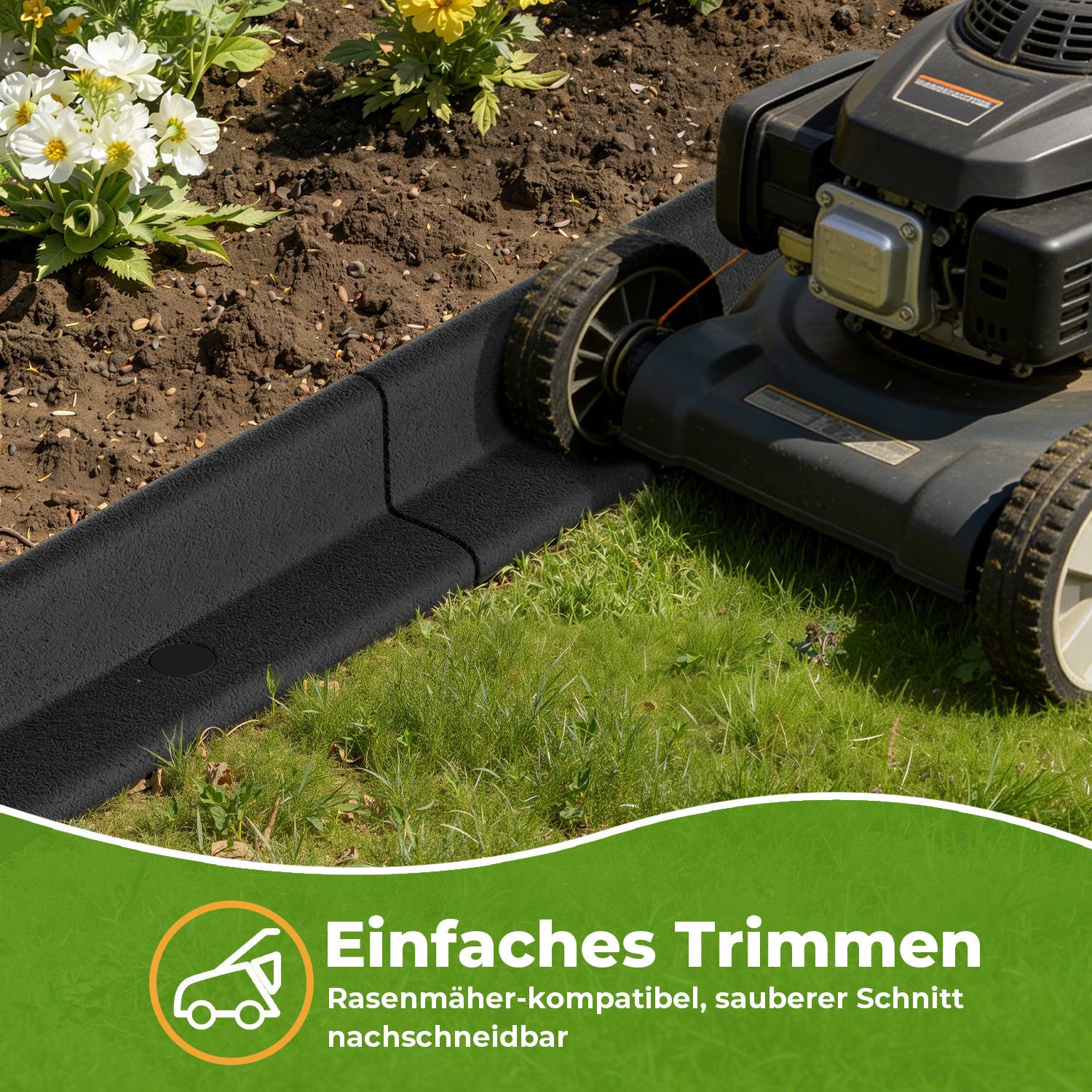 4er Set 4,8 m Rasenkante Beeteinfassung Gartenpalisade Gummi Schwarz mit 16 Erdankern & 8 Verbindern