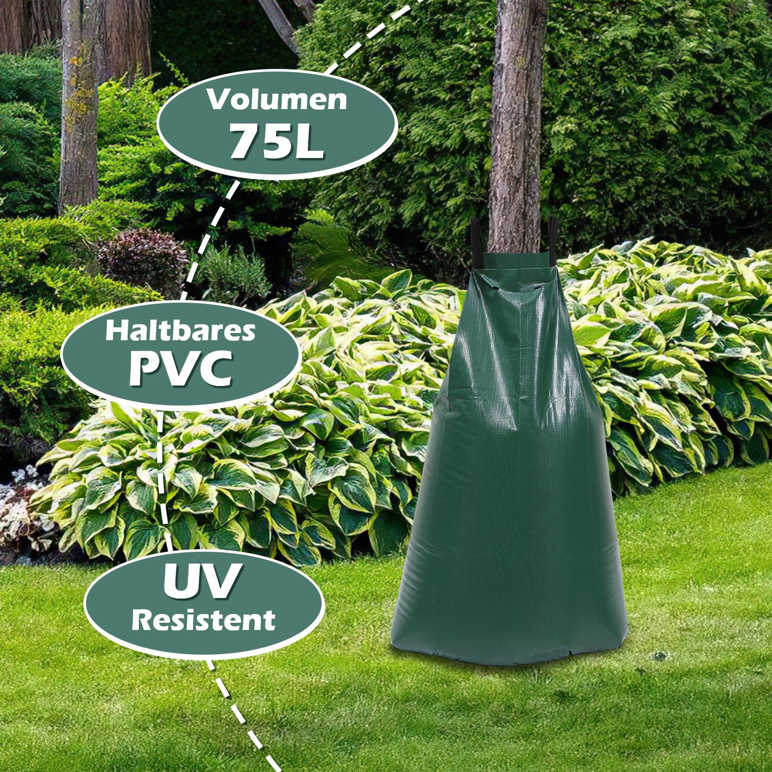 10er-Set Bewässerungssack 75 l, Tropfbewässerung 6–10 Stunden, UV-beständiges PVC 500D, für Stämme 5–20 cm