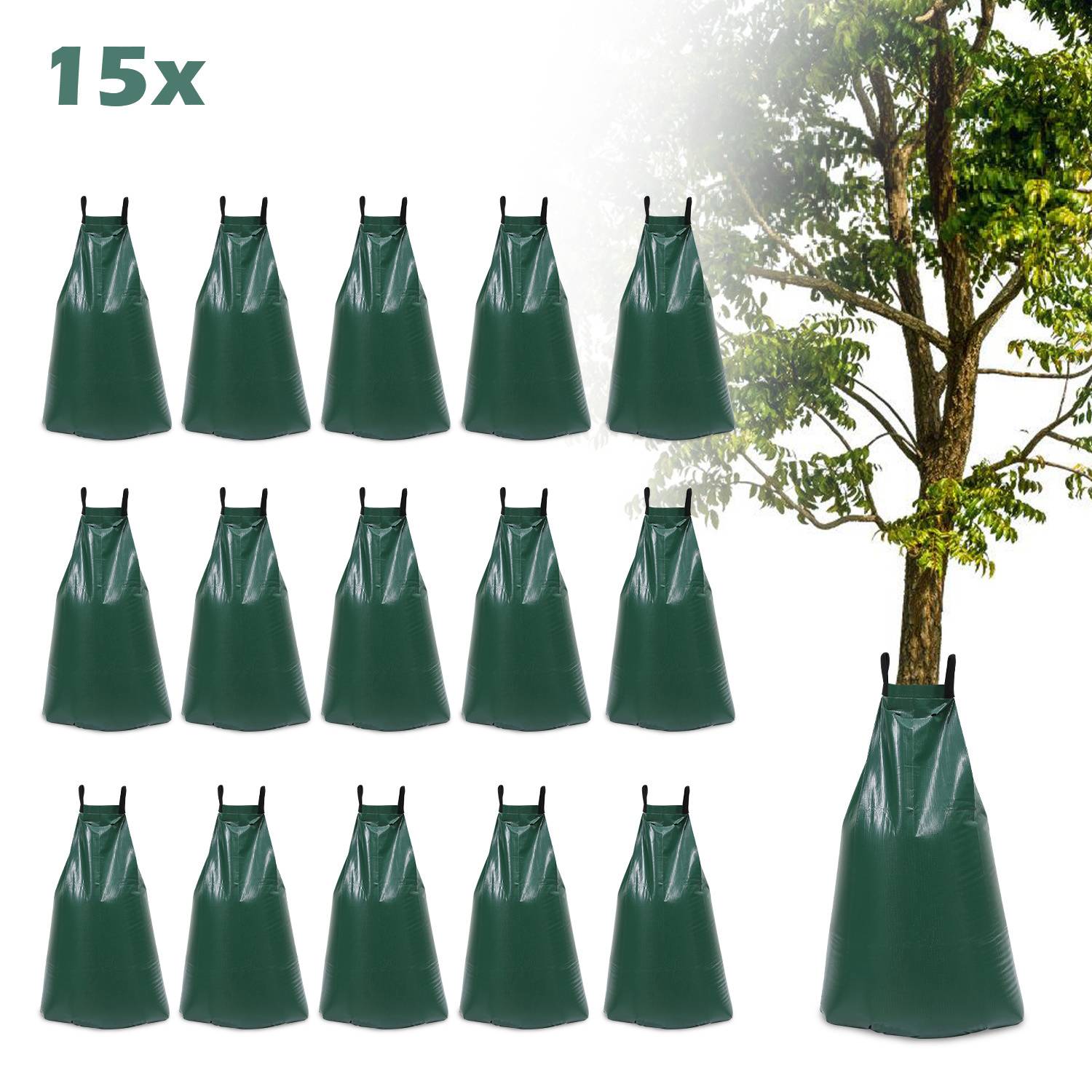 15er-Set Bewässerungssack 75 l, Tropfbewässerung 6–10 Stunden, UV-beständiges PVC 500D, für Stämme von 5–20 cm