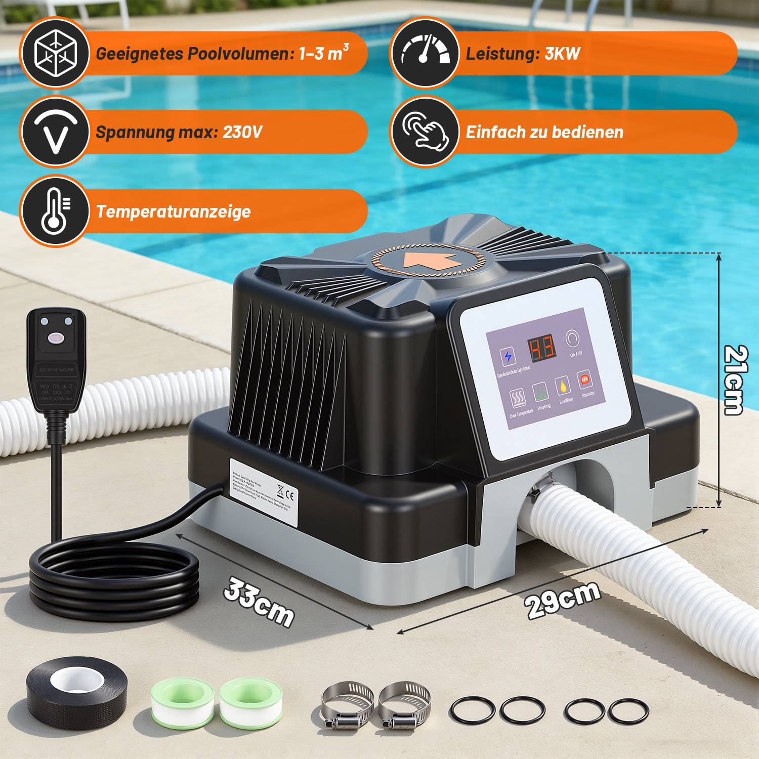 Poolheizung Schwimmbadwärmetauscher Pool-Heizung für Pools Wärmetauscher 3KW