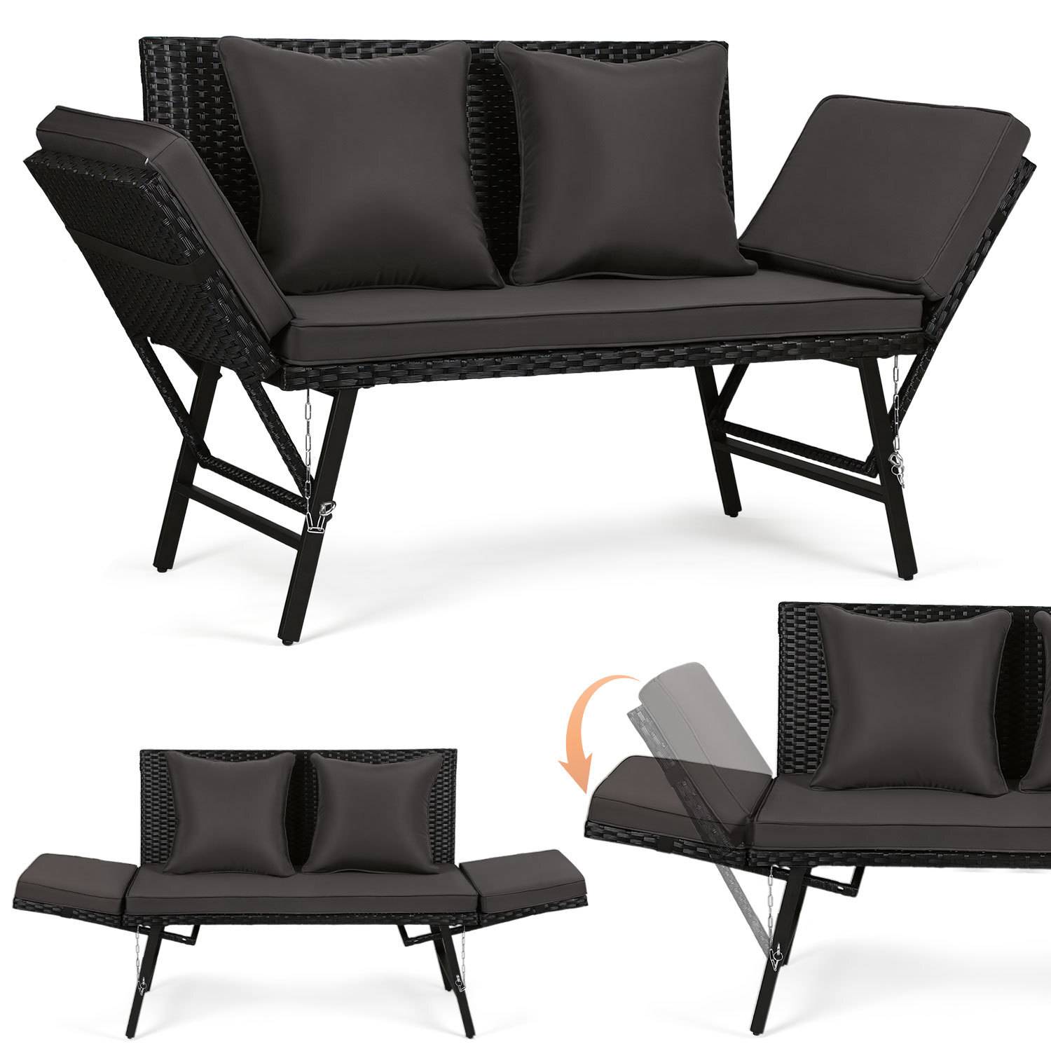 Gartenbank Farbwahl 3-Sitzer Polyrattan Rattanmöbel Garnitur Möbel Rattanlounge Grau