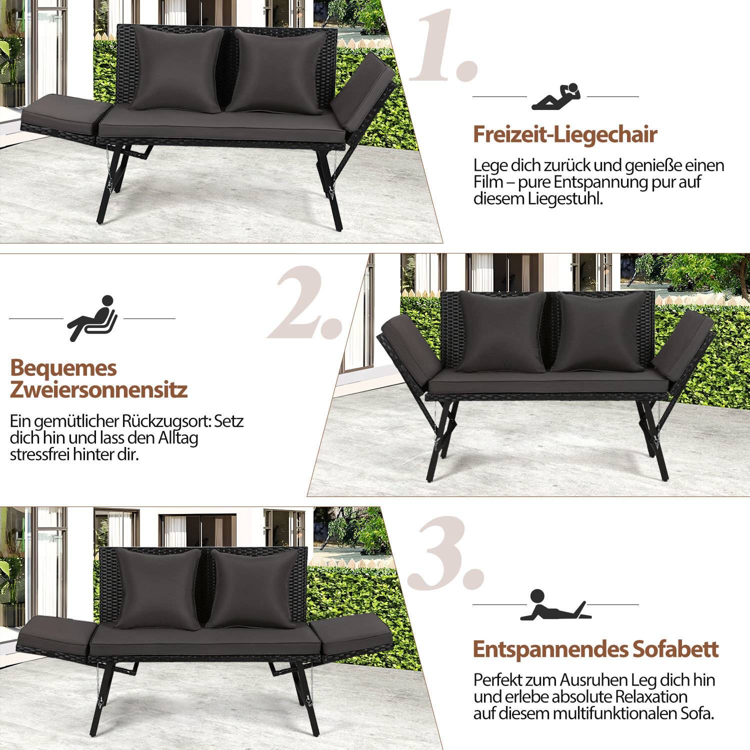 Gartenbank Lounge Sessel Outdoor Loungemöbel Polyrattan Sitzmöbel Sitzgruppe Grau