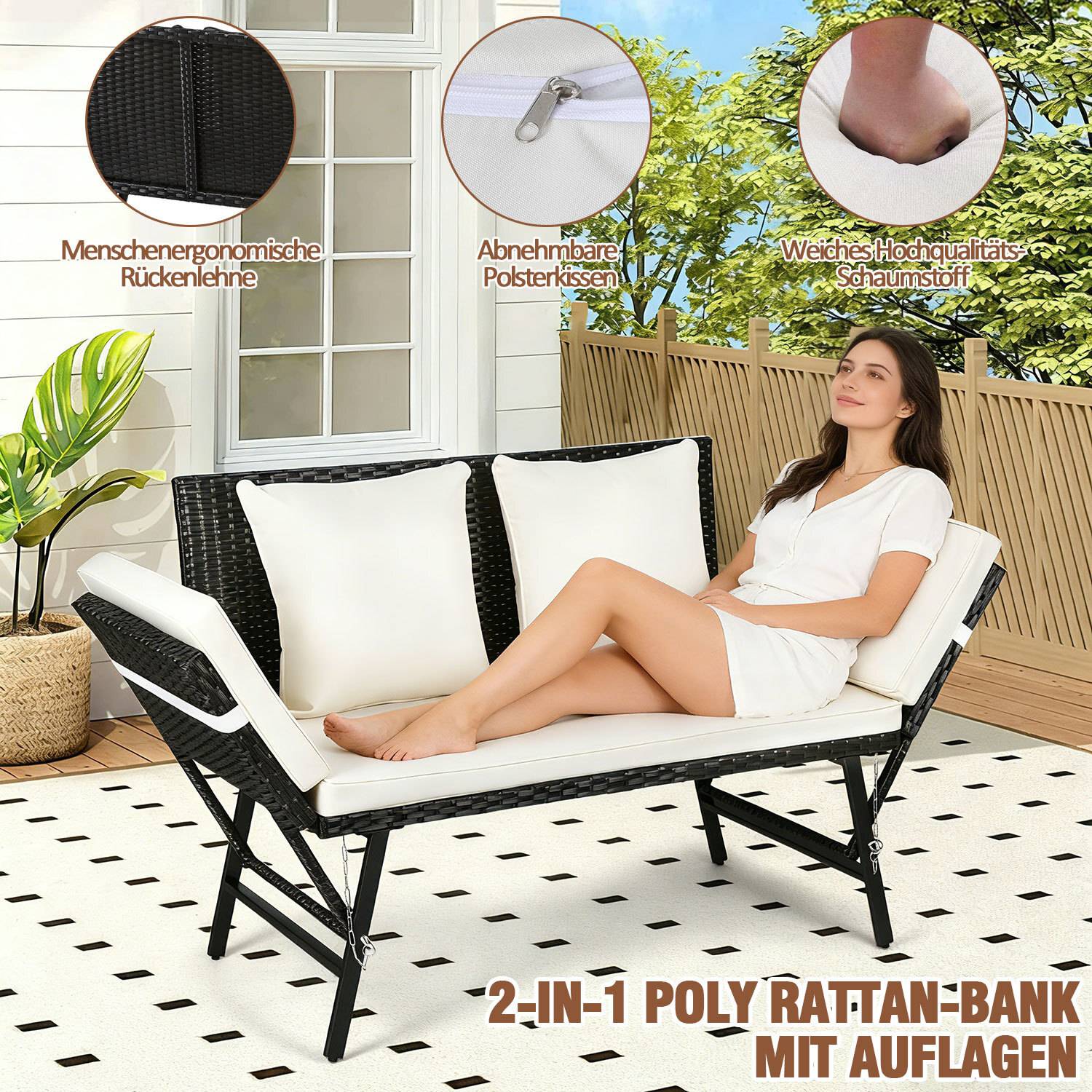 Gartenbank Lounge Sessel Outdoor Loungemöbel Polyrattan Sitzmöbel Sitzgruppe Beige