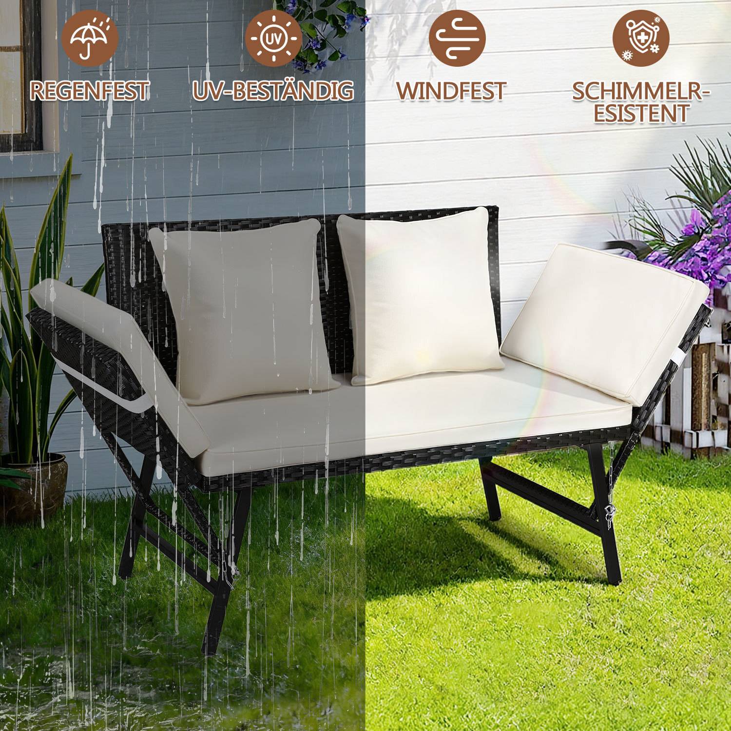 Gartenbank Lounge Sessel Outdoor Loungemöbel Polyrattan Sitzmöbel Sitzgruppe Beige