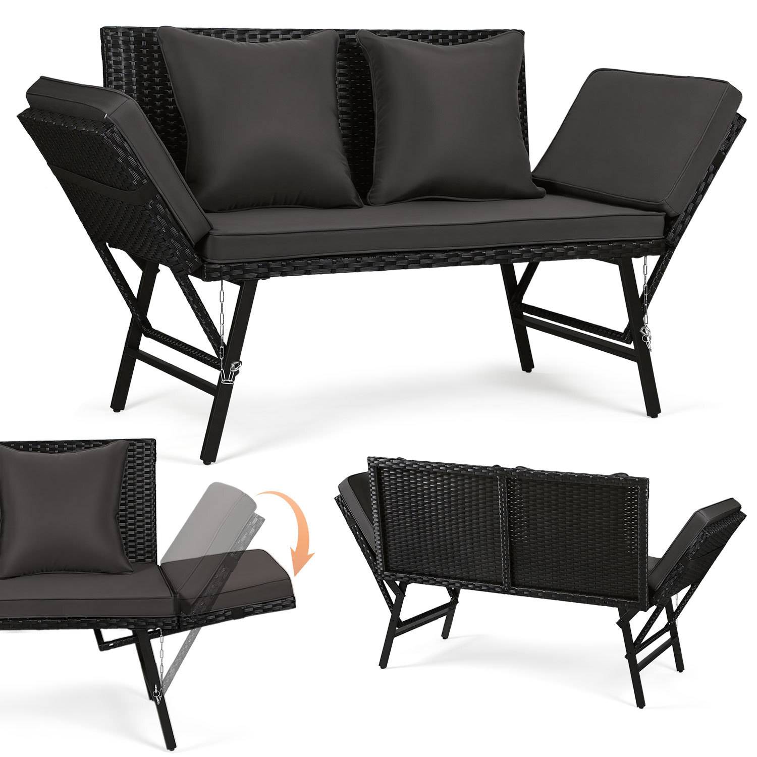Gartenbank Lounge Sessel Outdoor Loungemöbel Polyrattan Sitzmöbel Sitzgruppe Grau