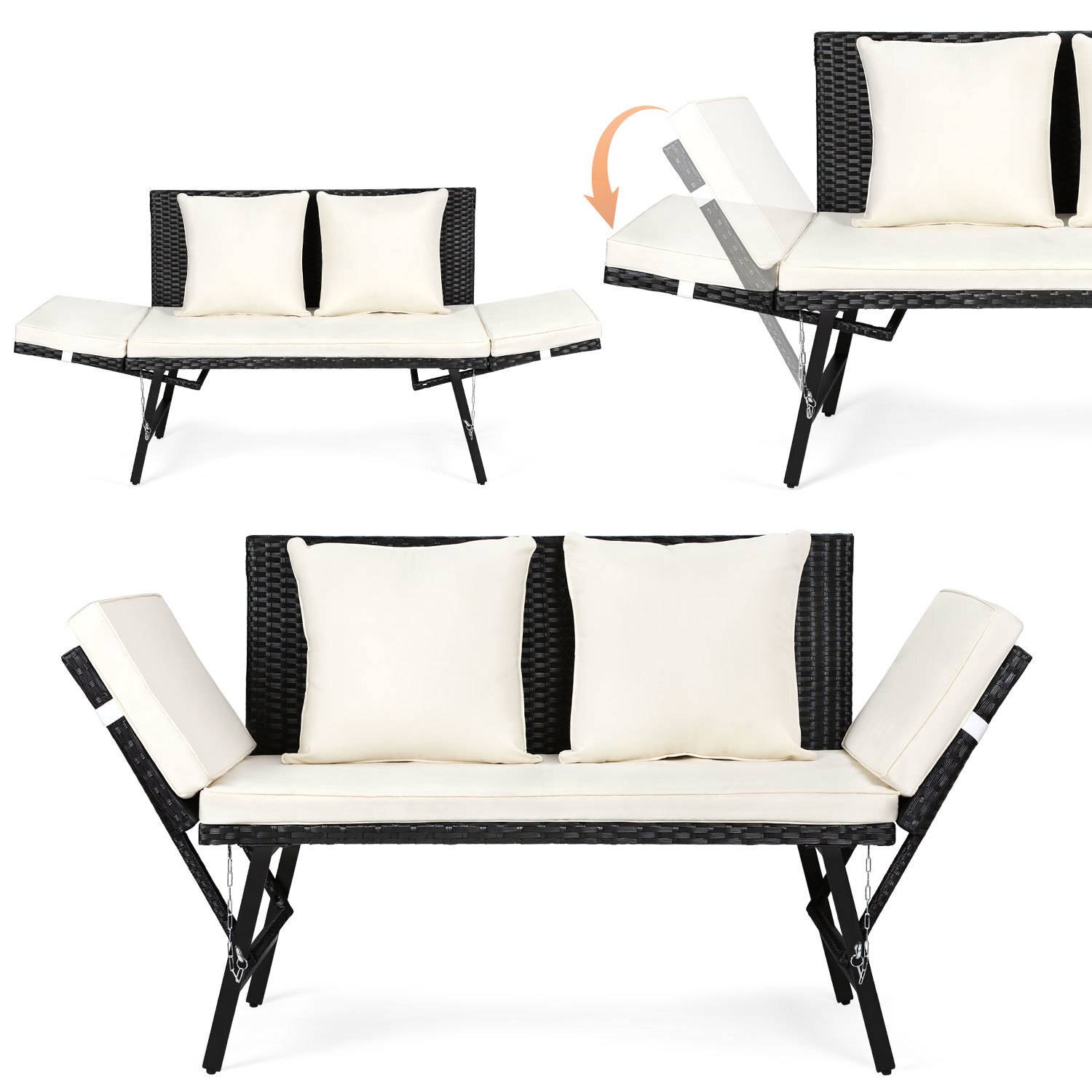 Gartenbank Lounge Sessel Outdoor Loungemöbel Polyrattan Sitzmöbel Sitzgruppe Beige