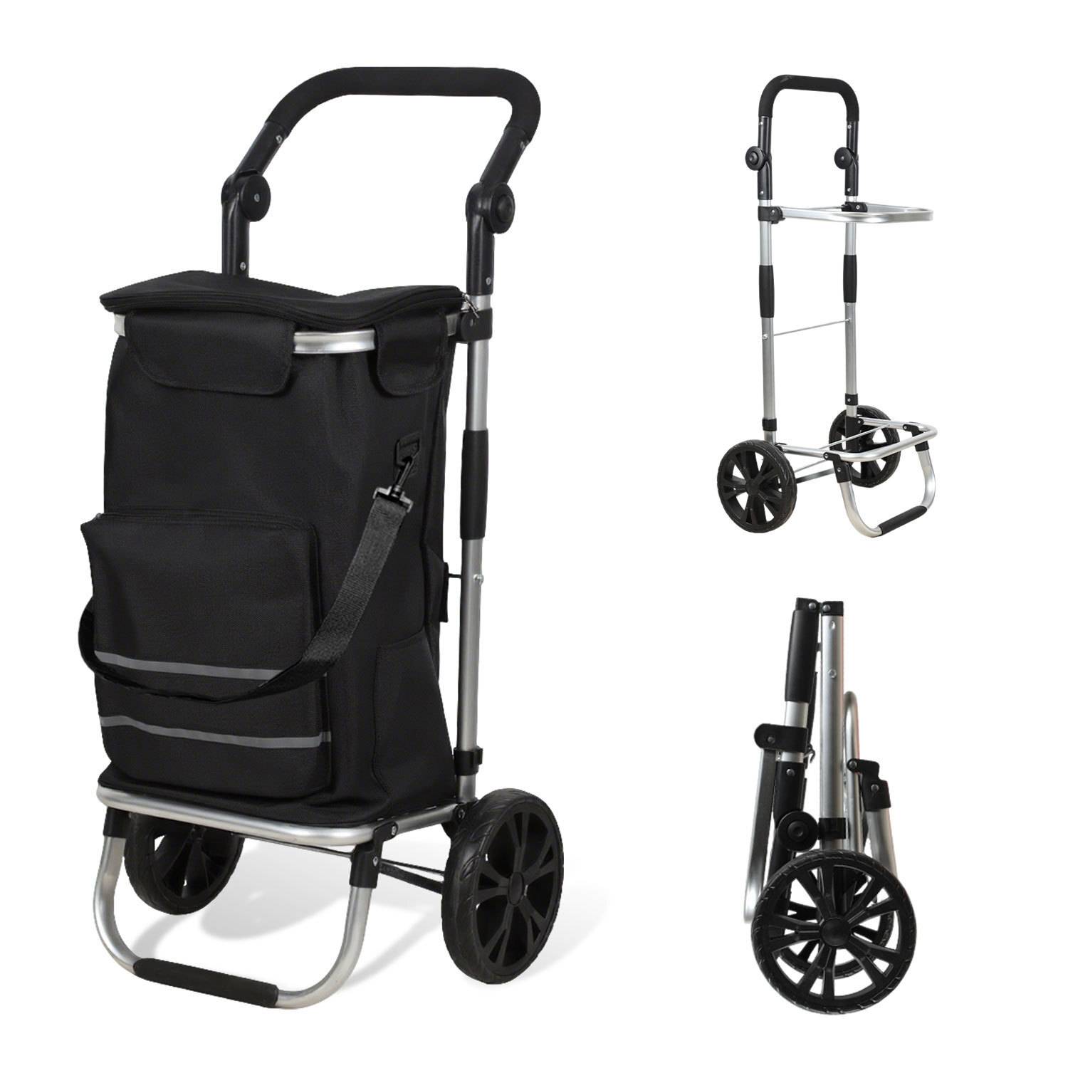 Einkaufstrolley 51L mit Kühltasche, 3-in-1 Einkaufshilfe Klappbar, Stabiler Einkaufswagen mit Abnehmbarer Tasche