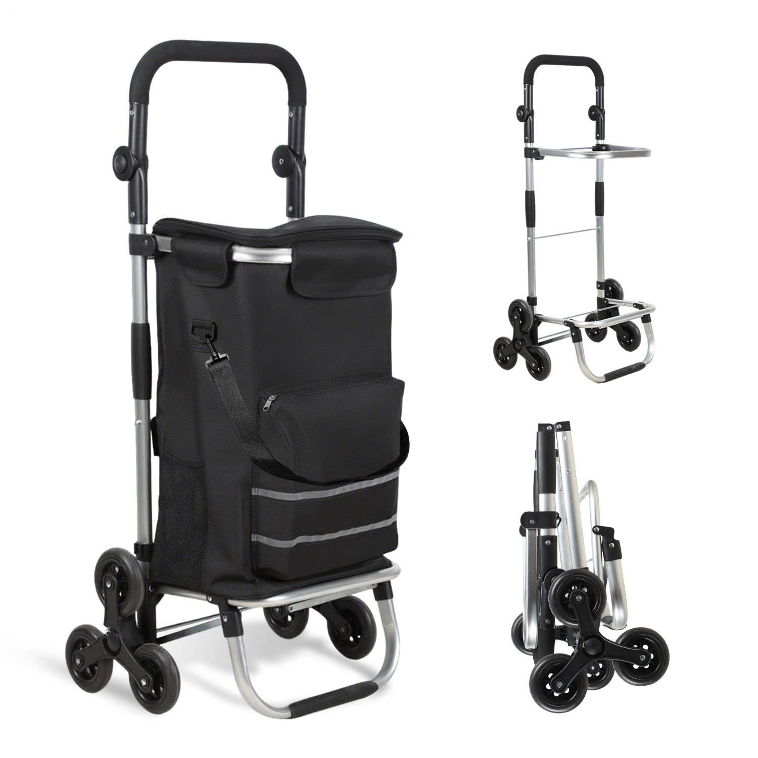 Treppensteiger Einkaufstrolley 51L Klappbar, 6-Rollen Einkaufswagen mit Kühlfach, 3-in-1 Shopper Treppenhilfe
