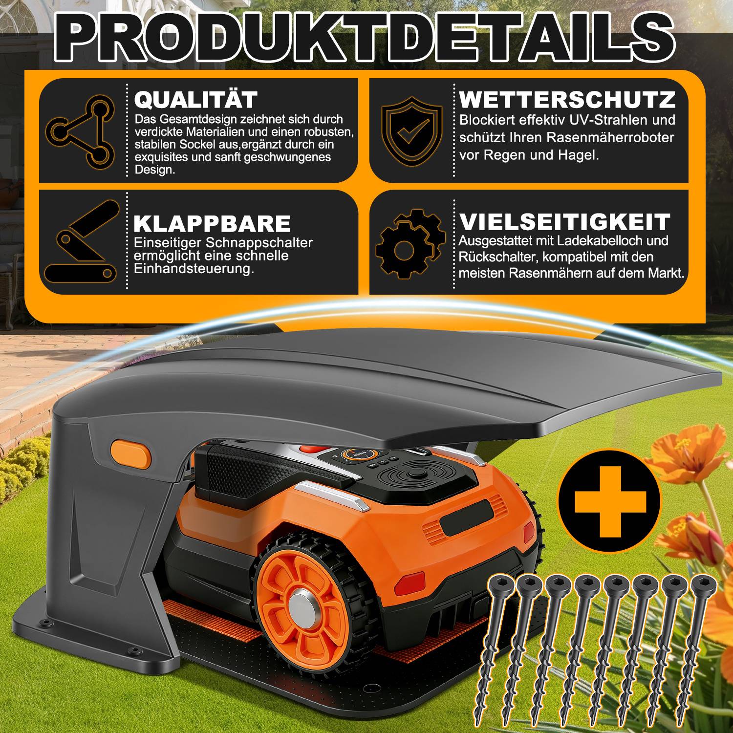 Rasenmäher Garage Abdeckung Mähroboter Dach Klappbar Unterstand Premium Profi