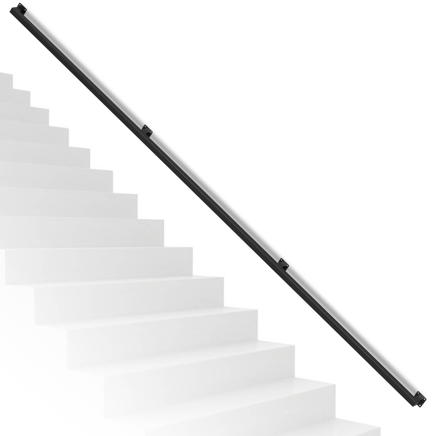 Handlauf treppe Handlauf Set Metall Schwarz pulverbeschichteter Treppenhandlauf pflegeleicht und langlebig 300cm Treppengeländer