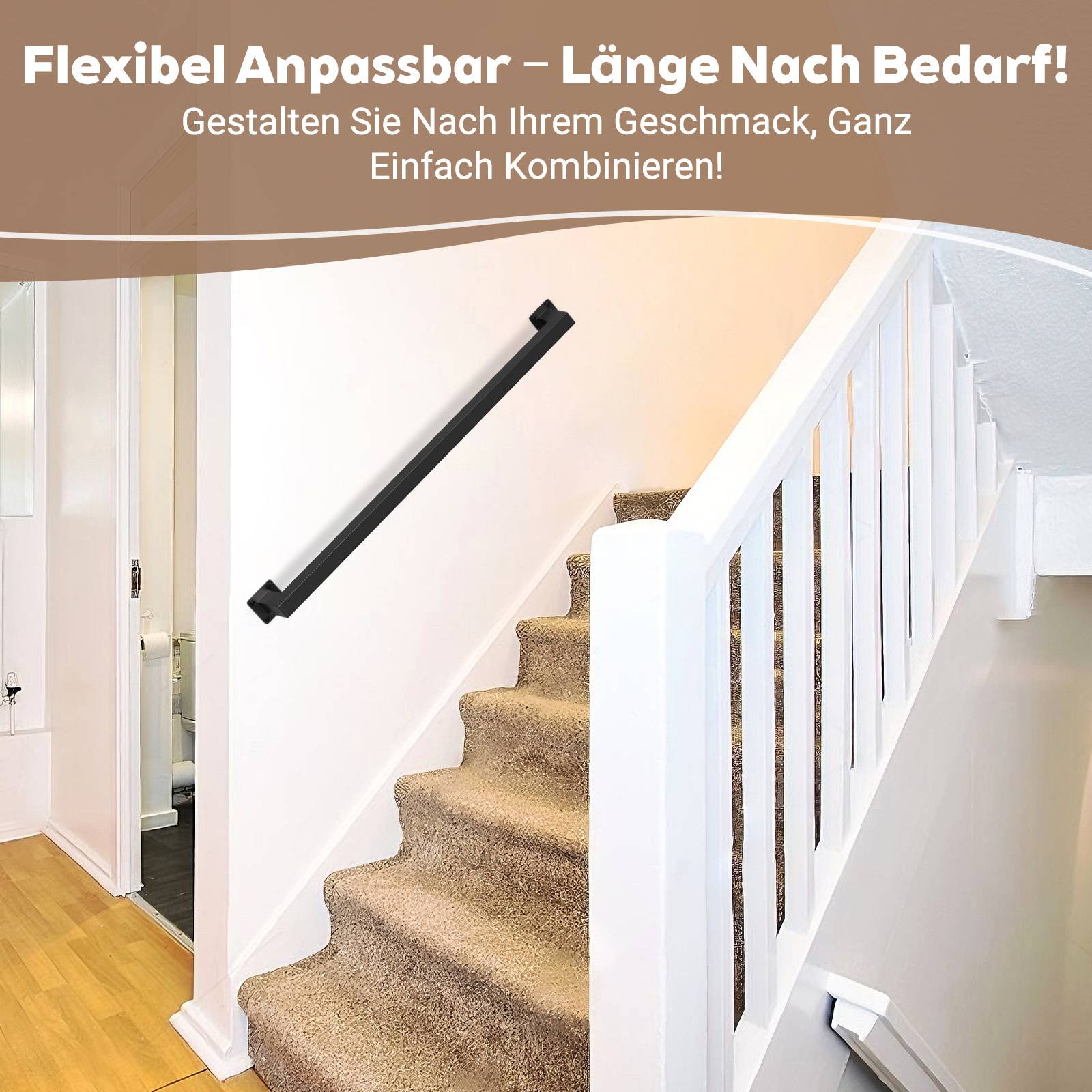 Handlauf treppe Handlauf Set Metall Schwarz pulverbeschichteter Treppenhandlauf pflegeleicht und langlebig 300cm Treppengeländer