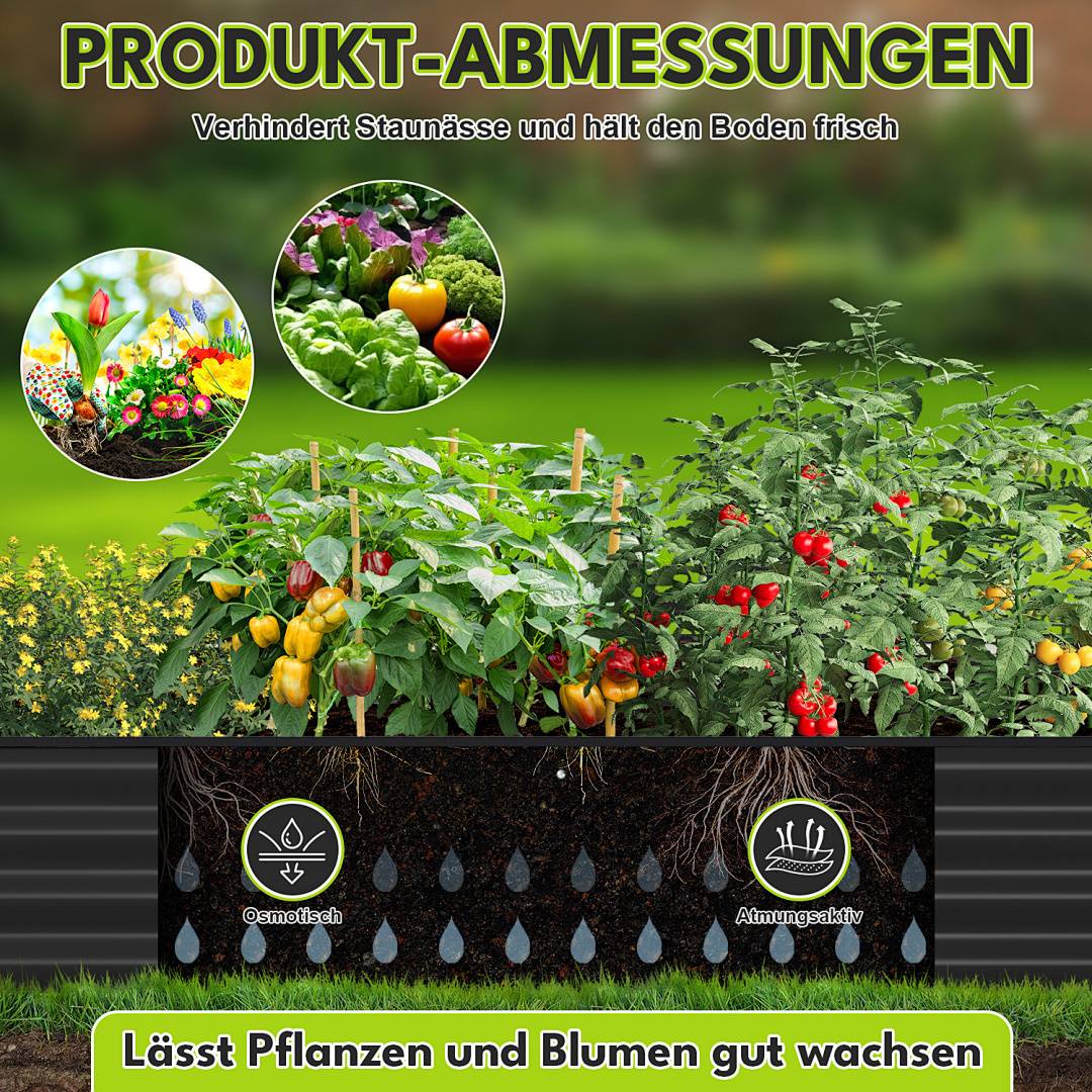 Hochbeet Metall 160x90x30cm Gartenbeet Verzinkt Pflanzkasten für Gemüse & Kräuter, Stabiles Hochpflanzbeet Wetterfest Bodenlos mit Stützstange, Gr