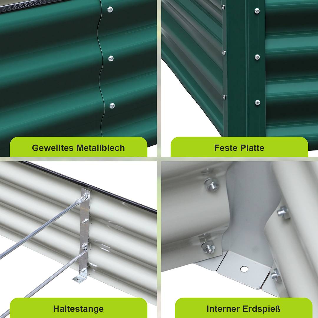 Metall Hochbeet 160x90x60cm Raumteiler Garten Verzinktes Gemüsebeet mit Kantenschutz, Stabil & Rostfrei, Bodenloses Pflanzbeet für Außenbereich, Sc