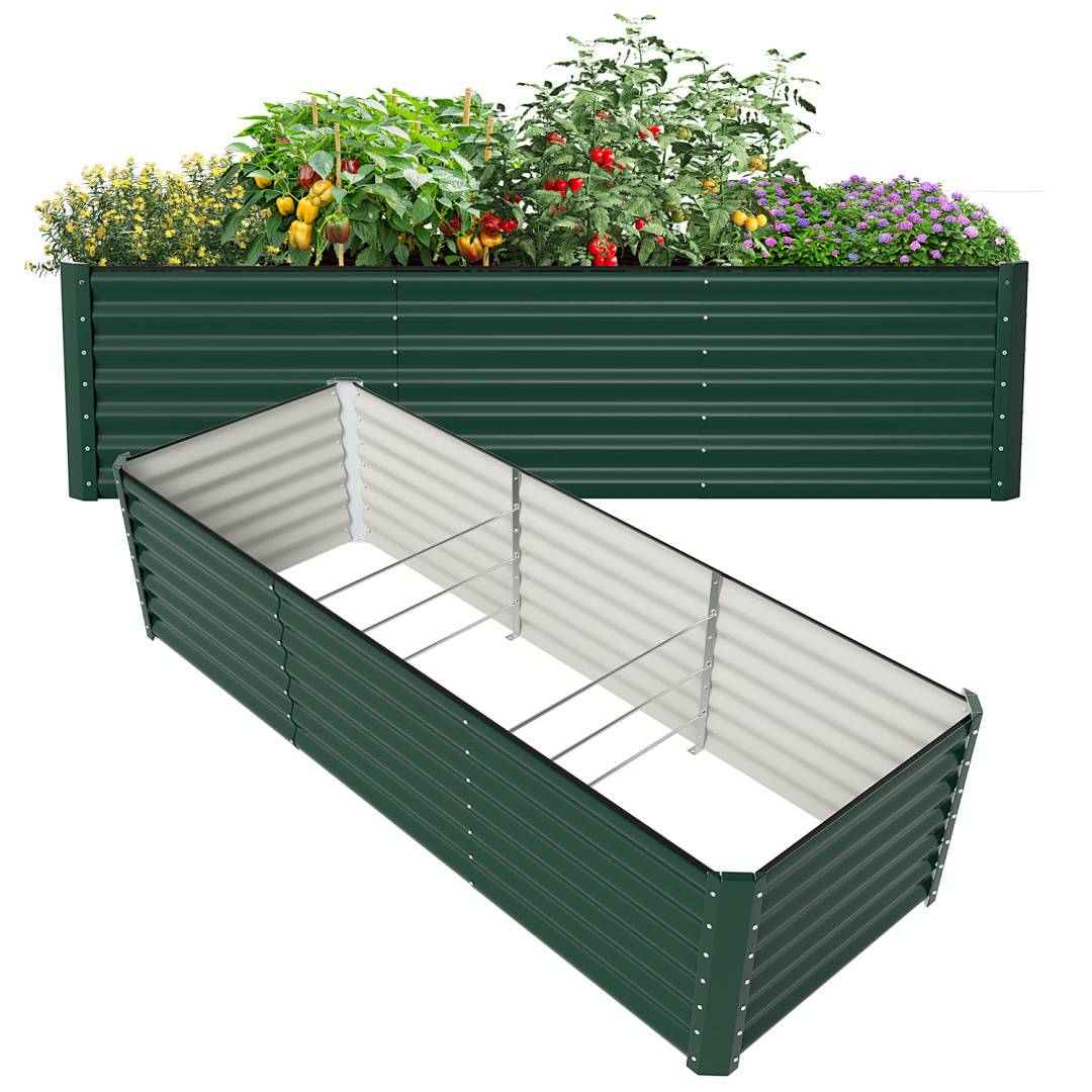XXL Hochbeet aus Metall 240x90x60cm Garten Verzinkt, Stabiles Gemüsebeet Wetterfest & Rostfrei, Hochpflanzbeet mit Kantenschutz für Kräuter, Bodenl
